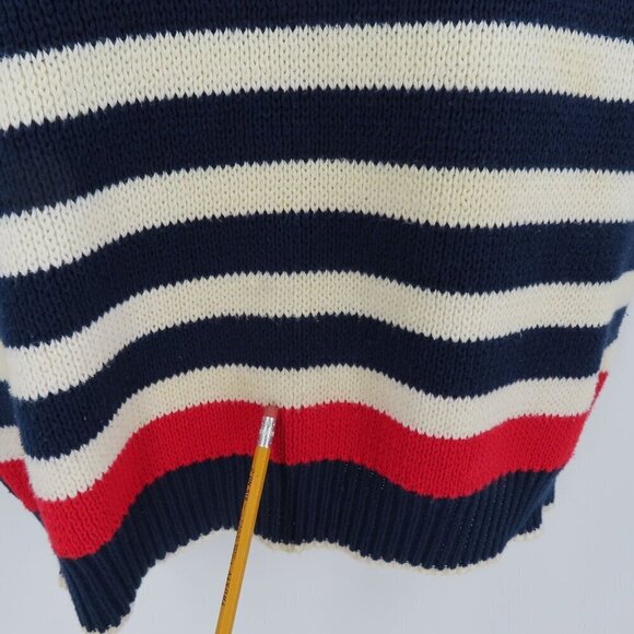 Sweater Loft Womens Medium Red White Blue Stripe Embroidered Crest Sweater Shirt - Picture 4 of 10
